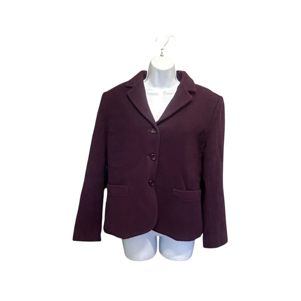Cleo Plum Wool-Blend Three-Button Tailored Blazer Size 12P - Picture 3 of 6